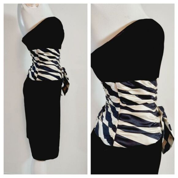 Vtg AJ Bari Strapless Black Velvet Cocktail Dress Sz 4 Bow Retro Pinup Cocktail - Picture 2 of 8